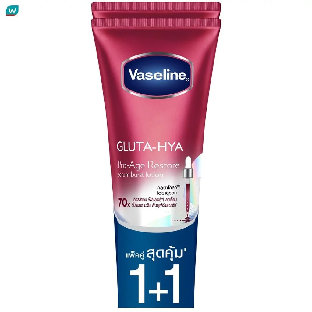 Vaseline วาสลีน กลูต้า-ไฮยา เซรั่ม เบิสท์ โลชั่น โปร-เอจ รีสโตร์ 290 มล.แพ็คคู่