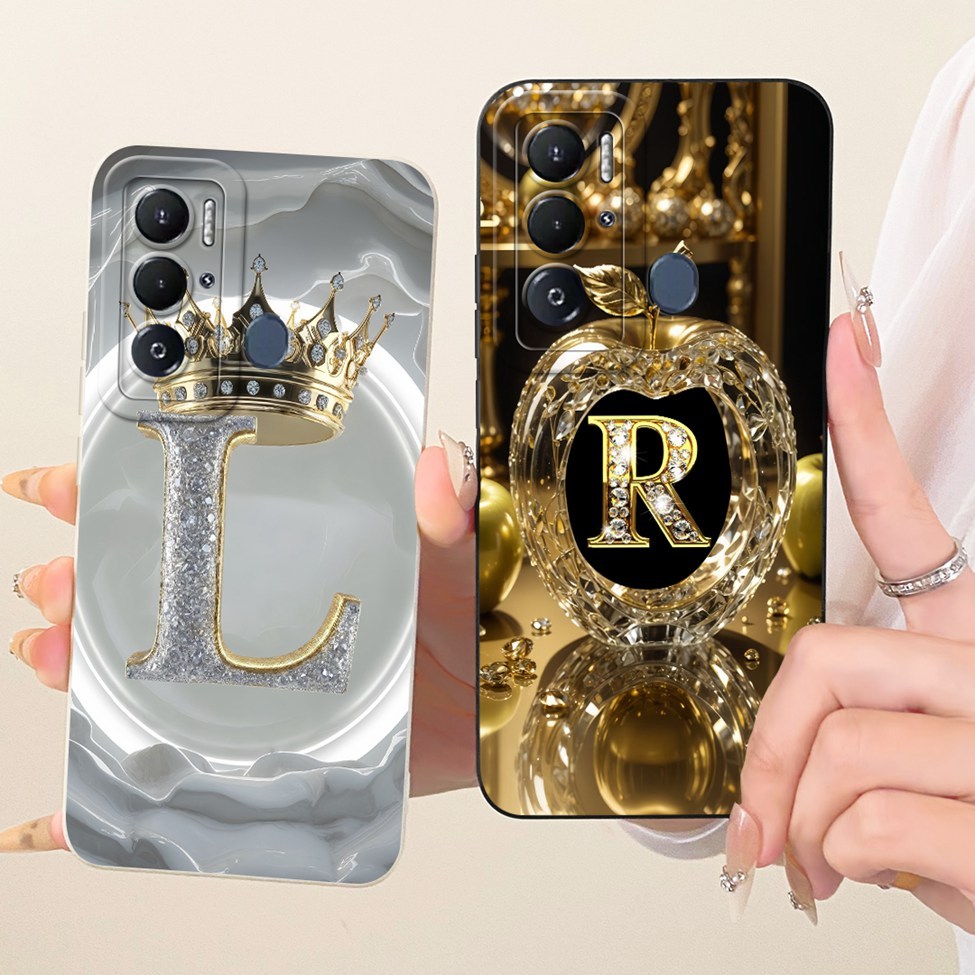 สําหรับ Tecno Pova Neo เคสซิลิโคนหรูหรา AZ ตัวอักษรแฟชั่น Crown ทาสีปลอกสําหรับ Tecno LE6 LE6h