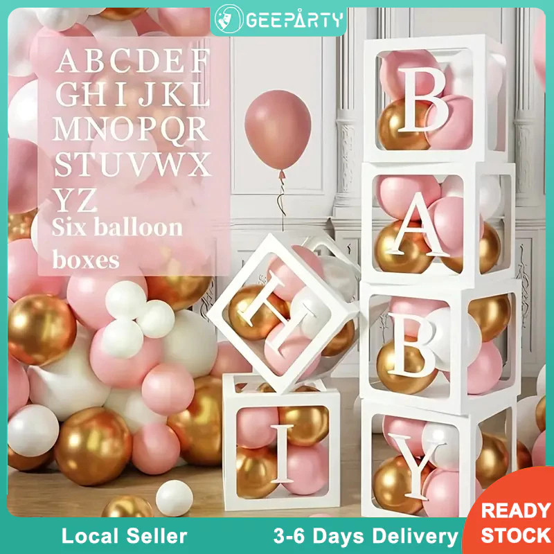 GeeParty กล่องบอลลูน 30 ซม. ตัวอักษร A-Z สำหรับ DIY ตกแต่งงานวันเกิด งานเลี้ยงเด็กแรกเกิด งานแต่งงาน ปาร์ตี้ สนุกสนาน สว