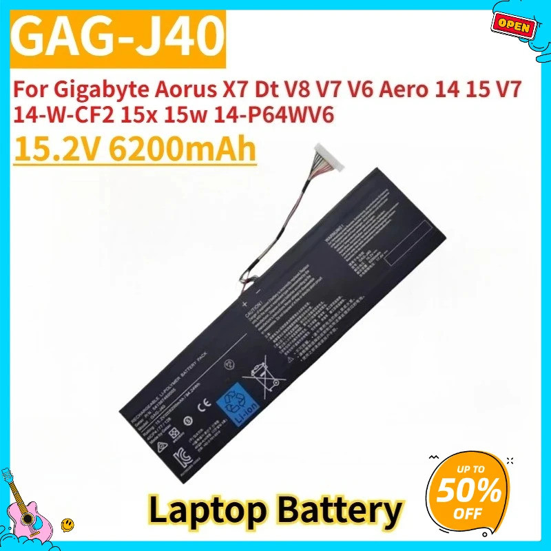 ใหม่เปลี่ยนแบตเตอรี่แล็ปท็อป 15.2V 6200mAh GAG-J40 สําหรับ Gigabyte Aorus X7 Dt V8 V7 V6 Aero 14 15 