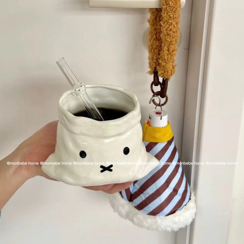 แก้วมัค แก้ว แก้วกาแฟ ins miffy🐰รูปทรงถุงผ้า 400ml สำหรับร้านกาแฟ พร้อมส่ง