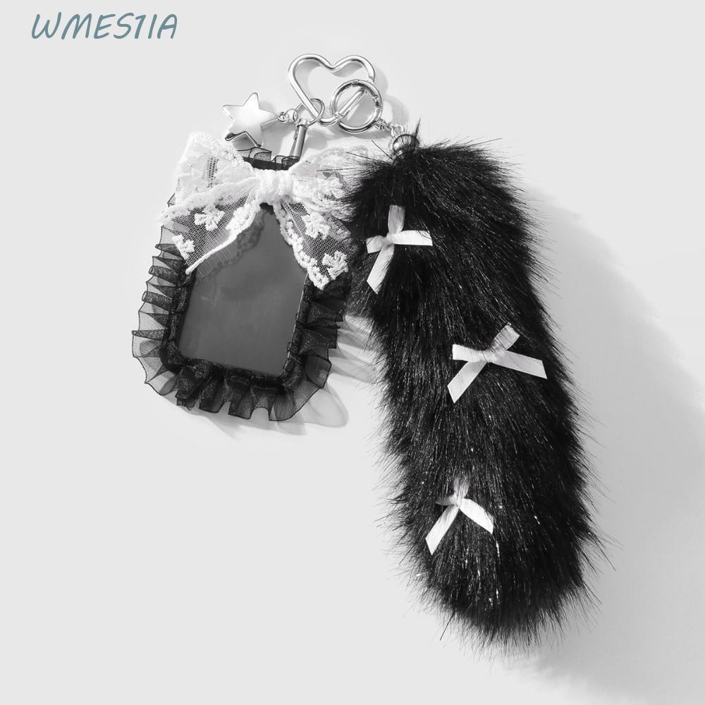 WMES1IA Bow Furry Tail พวงกุญแจ,การ์ตูนกระเป๋าอุปกรณ์เสริมหางผู้ถือบัตรจี้,แฟชั่นสร้างสรรค์พวงกุญแจ Y2K ลูกไม้โบว์ผู้ถือบัตรจี้ของขวัญวันเกิด
