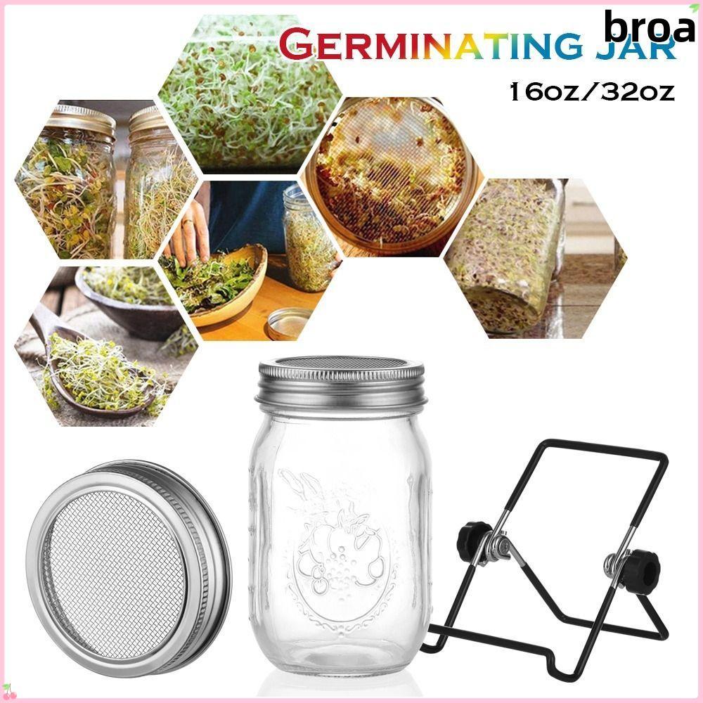 BROA Sprouting Jars สแตนเลสปากกว้างการงอกห้องครัวที่บ้านพร้อมฝาปิดหน้าจอ