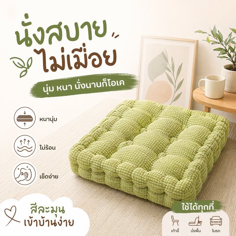 เบาะรองนั่ง เบาะนั่งทาทามิ เบาะรองเก้าอี้ ขนแกะข้าวโพด นุ่มหนา รองสะโพก แต่งบ้าน นั่งสบาย