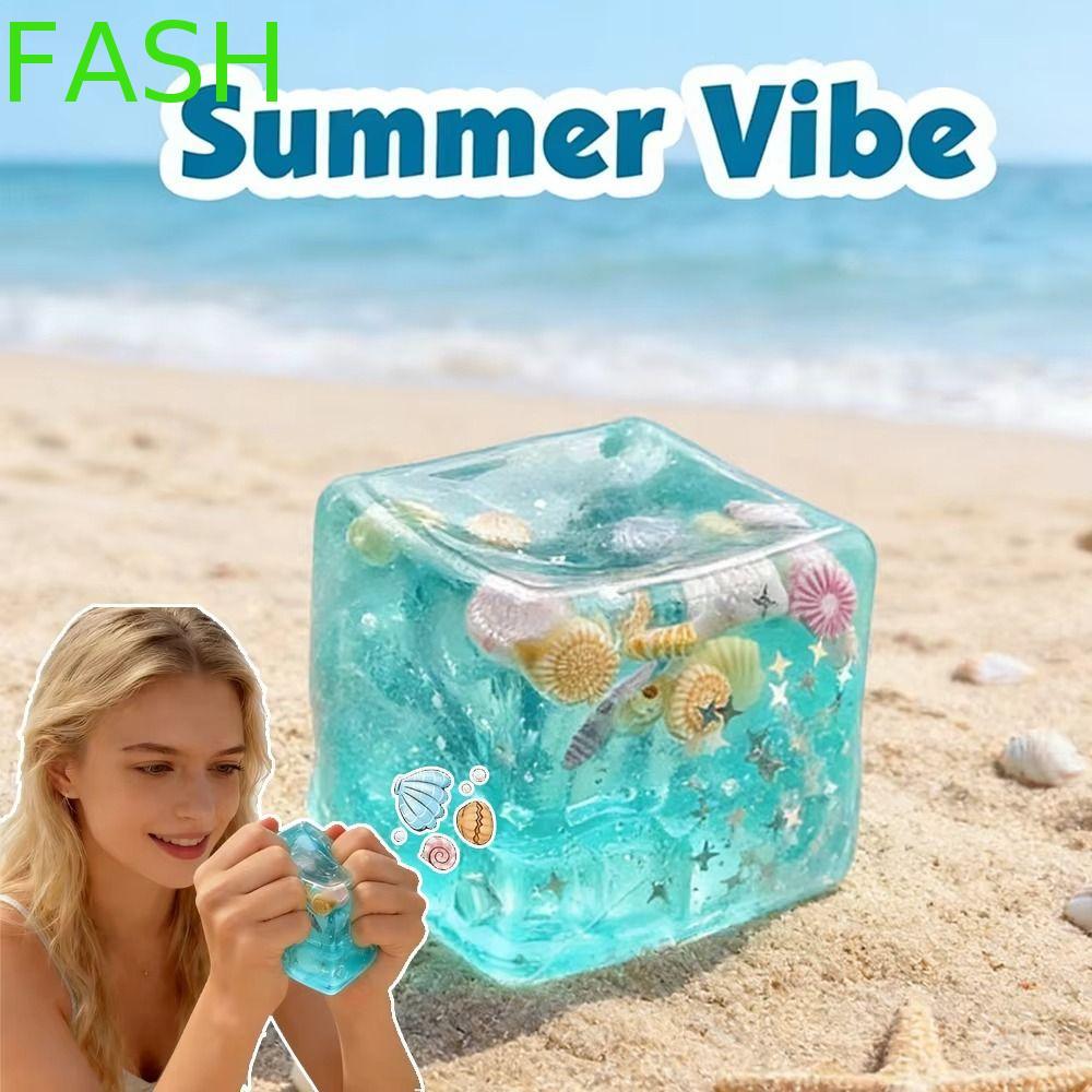FASH Ocean Squishy Balls, Slow Rising Square Shape Blue Ocean Ice Cube Stress Ball, Safe Ocean Theme Shell Filled Soft Squishy Sensory Fidget ของเล่นเด็กของขวัญ