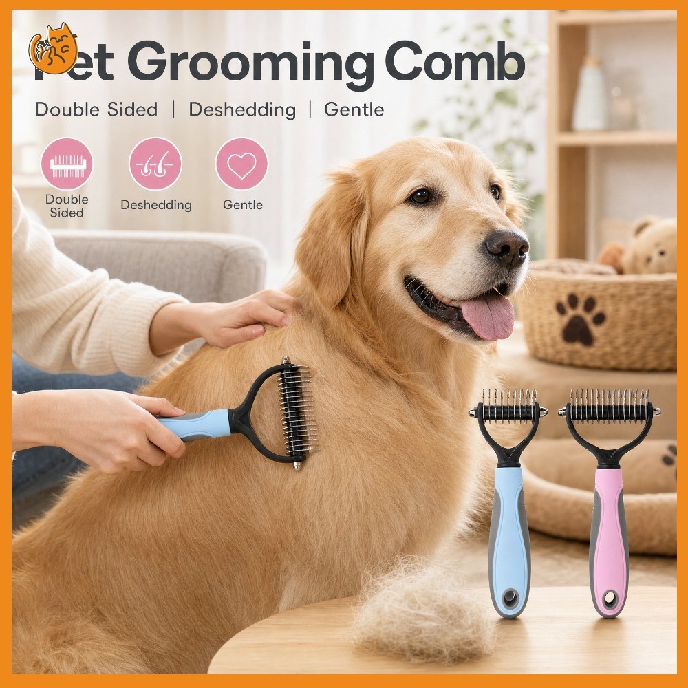 Pet Grooming Comb Double Sided Undercoat Rake Deshedding Dematting Brush for Dog Cat Hair Removal Tool