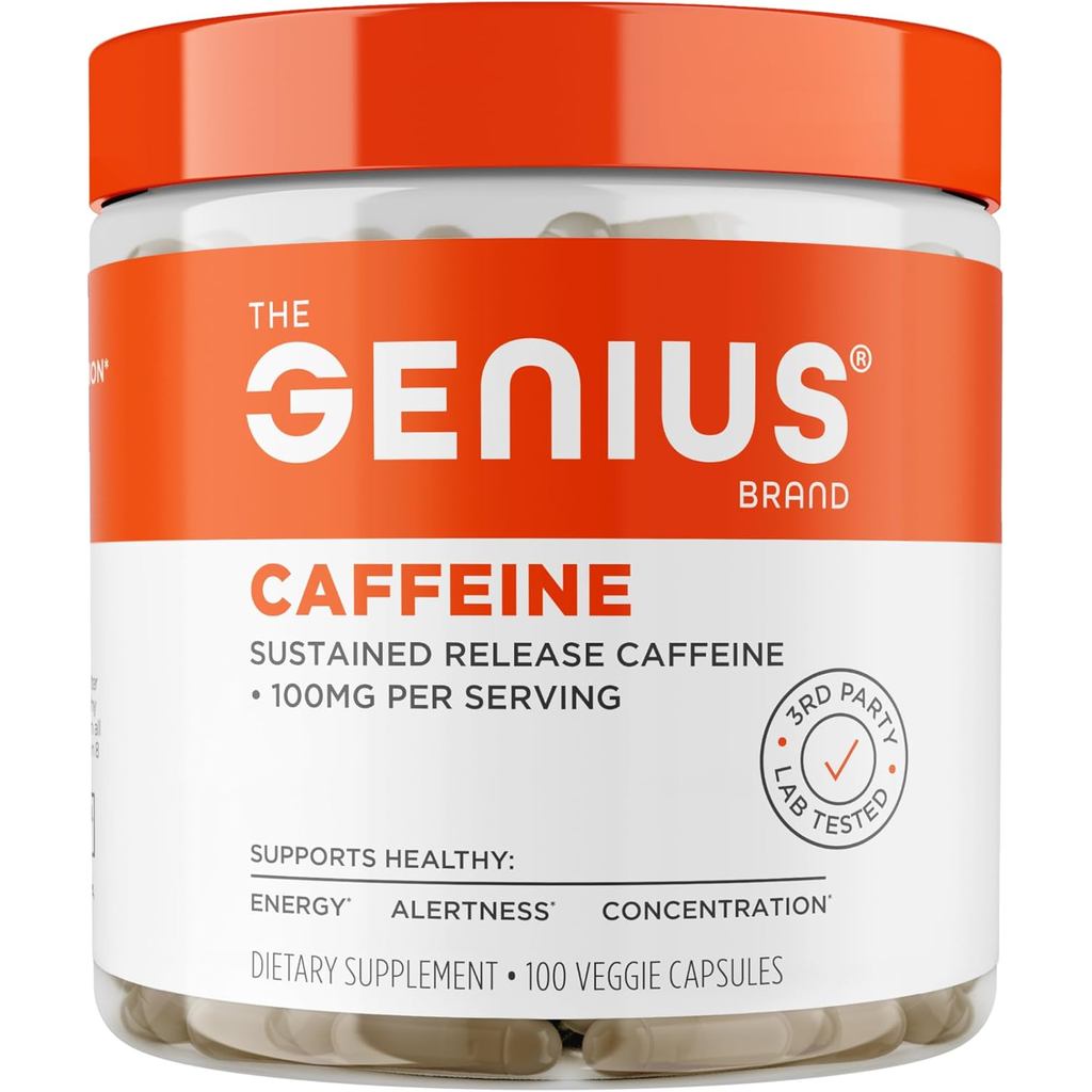 Genius Caffeine - Sustained-Release Microencapsulated Caffeine Pills forooth, Long-Lasting Energy & 