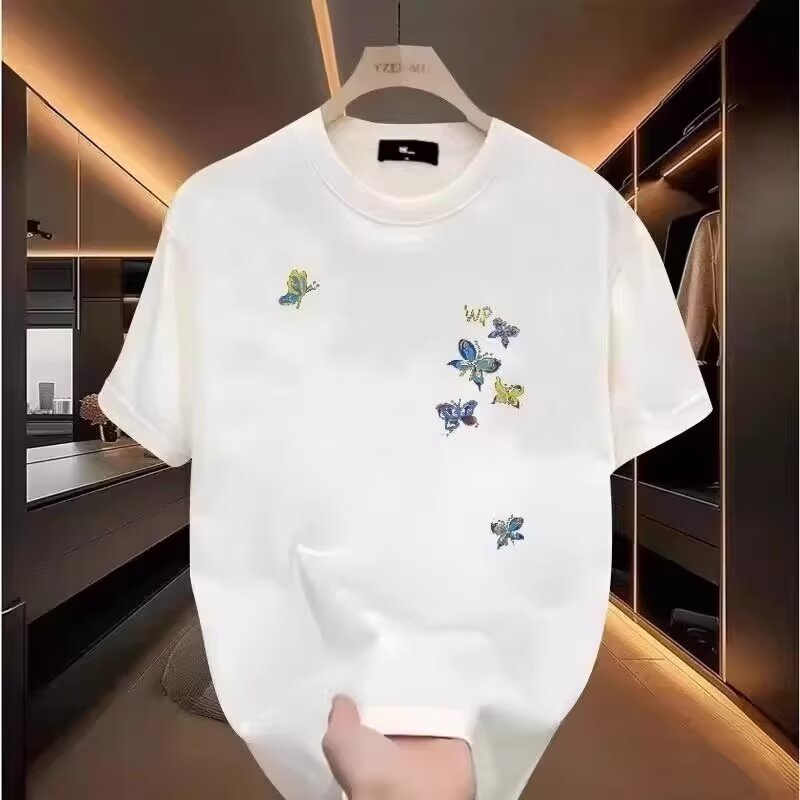 2026 ผีเสื้อพิมพ์ High-End Niche Design เยาวชนแขนสั้นเสื้อยืดผู้ชายแฟชั่น Street สวมใส่ยุโรปครึ่งแขน