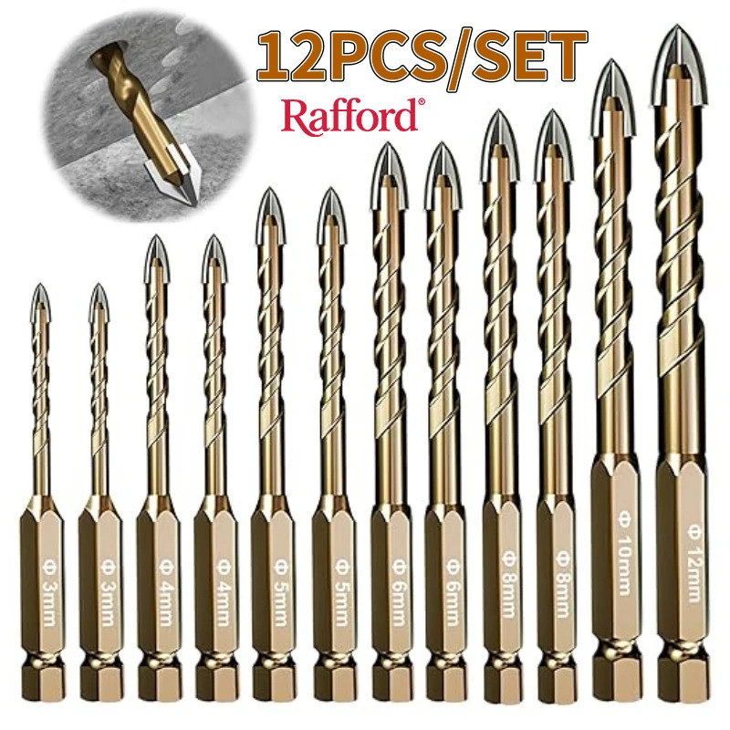 12PCS Hexagonal Shank Tile Drill Set Glass Drill Masonry Drill Bit Set 3-12 mm Drill Ceramic Drill T