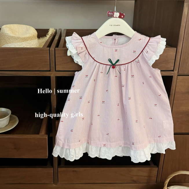 Sweet Baby Girls Cherry Delight Dress Flutter Sleeve A-Line ชุดเจ้าหญิงสําหรับ 0-5Y