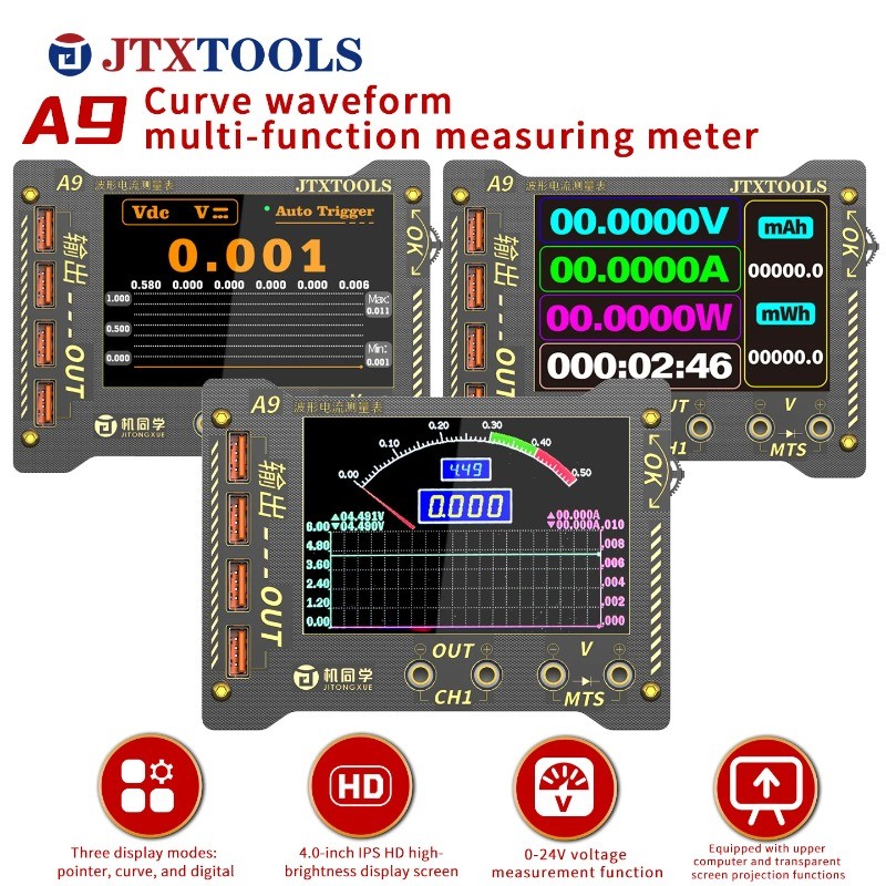 JTXTOOLS A9 Waveform เครื่องวัดการวัดแรงดันไฟฟ้าที่แม่นยําสูงหน้าจอบันทึกคอมพิวเตอร์เครื่องมือมัลติฟ
