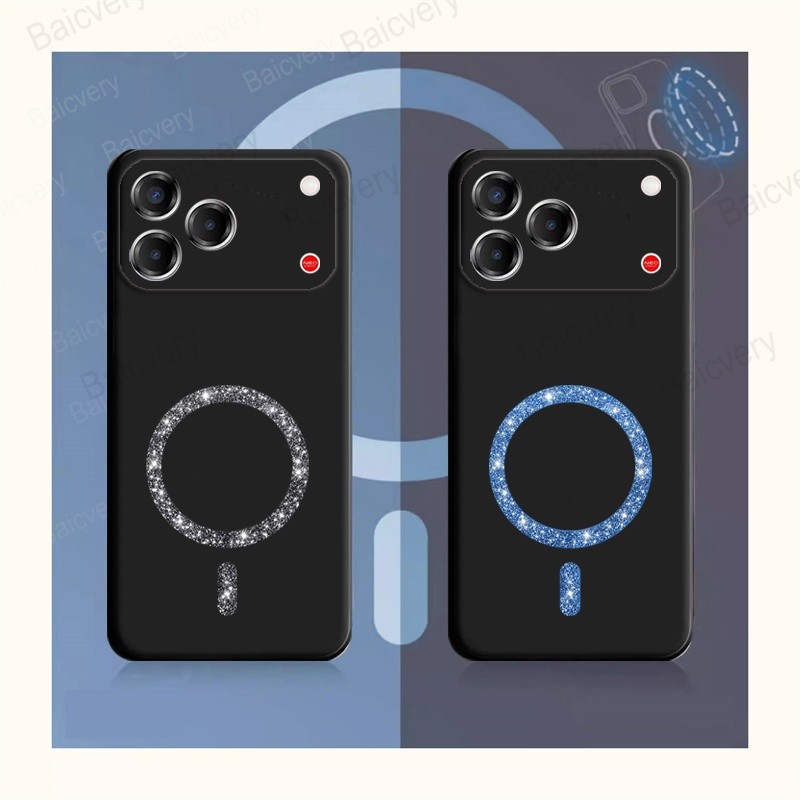เคสโทรศัพท์ฝาหลังแบบนุ่มสําหรับ NUBIA V80 DESIGN / V80 Vita / V80 Pro พร้อมสติกเกอร์แม่เหล็กไร้สายแวววาว