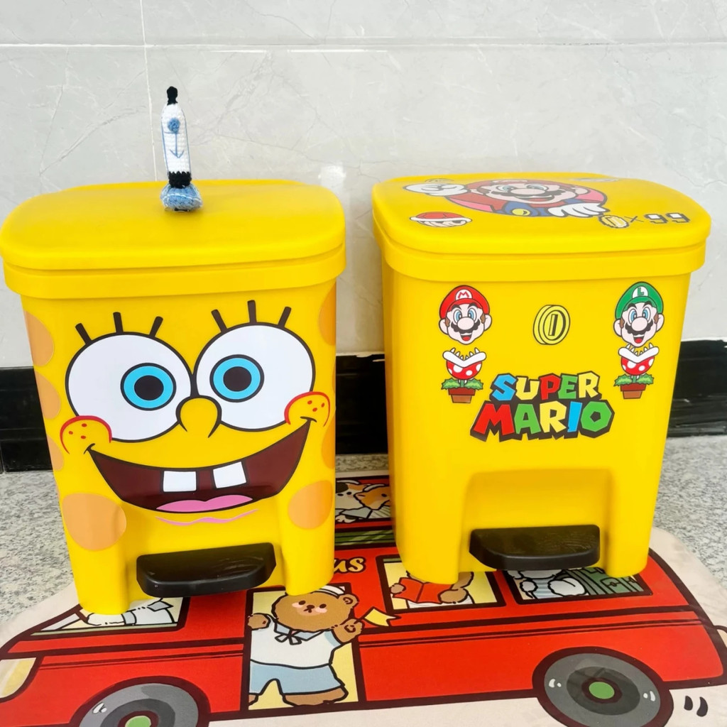 SpongeBob SquarePants Mario ถังขยะสร้างสรรค์เหยียบการ์ตูนความจุขนาดใหญ่ในครัวเรือน