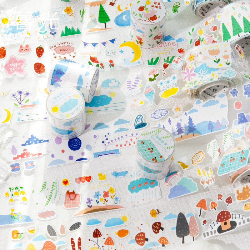 Pre-Cut ฤดูใบไม้ผลิ Washi เทป PET เทปสําหรับ Journaling Scrapbooking Crafting Pre-Cut ใช้เป็นสติกเกอร์ฤดูใบไม้ผลิใน Junk Journals Planners หรือหัตถกรรม