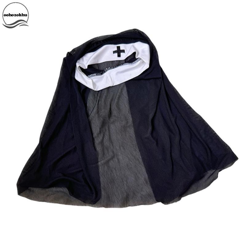 Ooh แม่ชีหมวกคอสเพลย์ฮาโลวีนเครื่องแต่งกาย Headwear แม่ชีที่อยู่อาศัยหมวกแม่ชีแถบคาดศีรษะหมวก