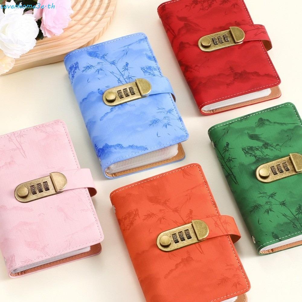 SEVENHOME3E เครื่องผูกท้าทายเงิน, กันน้ําหลายกระเป๋าหนังสือฝากเงินคงที่, Easy Vintage PU รหัสผ่านล็อ