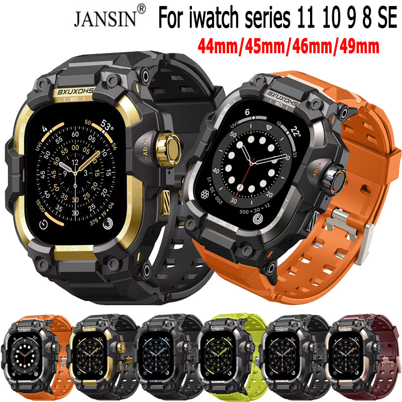เคส + สายยุทธวิธีสําหรับ IWatch Series 11 10 9 8 49 มม 46 มม 45/44 มม TPU ปลอกโลหะสร้อยข้อมือ iwatch Series Ultra 3 2