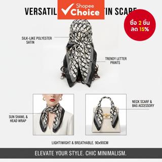 ผ้าพันคอสี่เหลี่ยมสําหรับผู้หญิงจดหมายพิมพ์โพลีเอสเตอร์ผ้าไห…