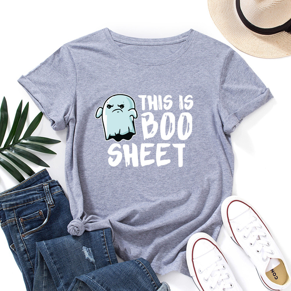 ปลาค็อด 2026 พร้อมสต็อกการค้าต่างประเทศยุโรปอเมริกันผู้หญิงหลวมรอบคอแขนสั้นเสื้อยืดผู้หญิง โห ผีปลาค