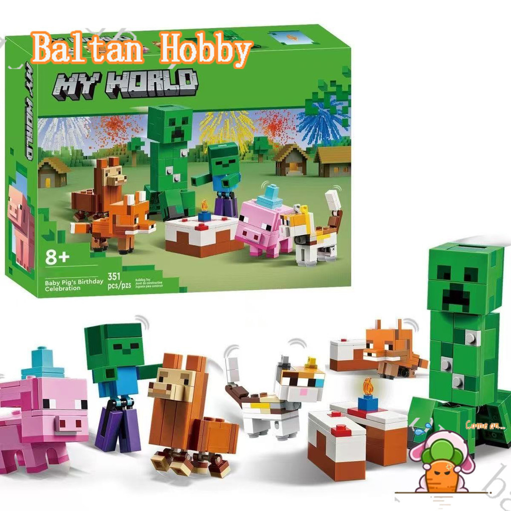 Baltan ของเล่น HN5X เข้ากันได้กับ Minecraft 21281 Baby Pigs Birthday Celebration Building blocks EQ1