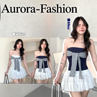 Aurora🛒พร้อมส่ง🚚(รูปถ่ายจากงานจริง) เสื้อเกาะอกลายทาง เสริมฟ…