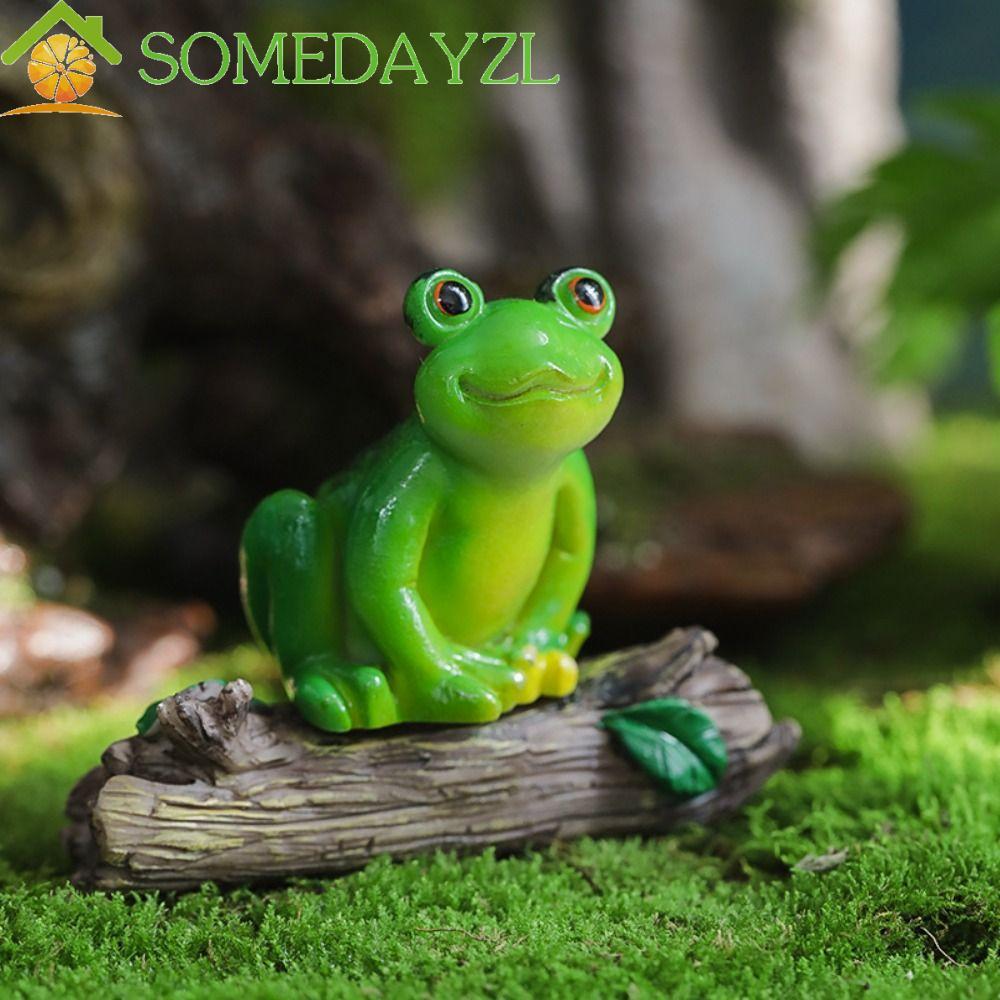 SOMEDAYZL ตุ๊กตากบ,เรซิ่นการ์ตูนสวนกบเครื่องประดับ,กระถางดอกไม้ตกแต่งมินิที่สมจริงสีเขียว Micro ภูมิทัศน์ตกแต่งบอนไซ