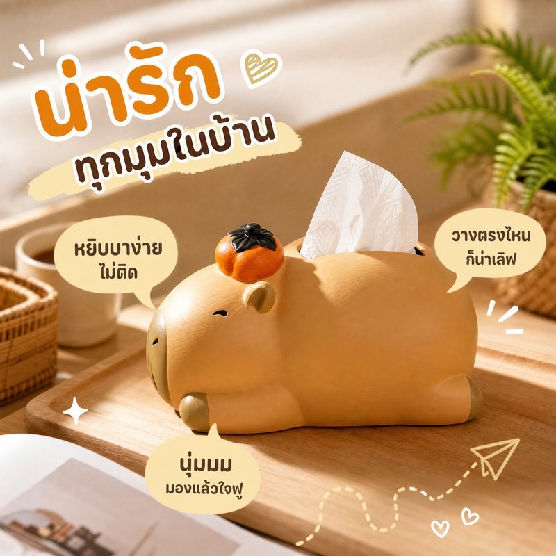 กล่องทิชชู่  กล่องผ้าเช็ดปาก สไตล์การ์ตูนที่น่ารักมาก กล่องทิชชู่คาปิบาร่า ของตกแต่งบ้าน ของตกแต่งห้องนั่งเล่น