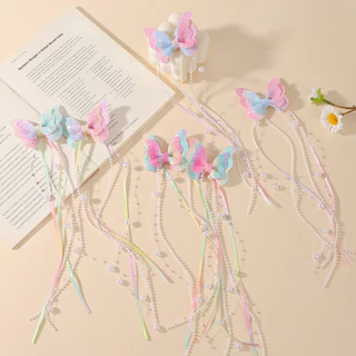 2 ชิ้นหญิงใหม่เลื่อมคู่ผีเสื้อกิ๊บโบว์ Hairpins DIY Headwear ตกแต่ง Hairgrip เด็กวัยหัดเดินอุปกรณ์เสริมผม Headdress