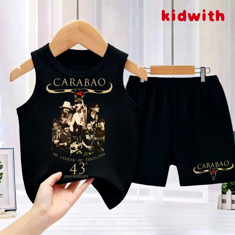 KidWith(จัดส่งตลอด 24 ชั่วโมง)COD kids เสื้อกล้ามครบรอบ 43 ปี Carabao 2 ชิ้น แฟชั่น เซ็ตชุดเด็ก เสื้อ+กางเกง ชุดสองชิ้น