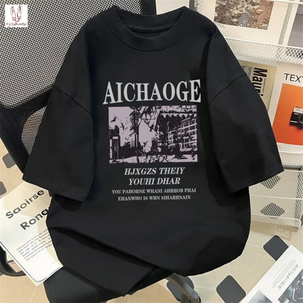 เสื้อยืดแขนสั้นคอกลมสำหรับผู้ชาย สไตล์ฮ่องกง ทรงหลวมใส่สบาย เหมาะสำหรับฤดูร้อน ใส่ได้หลายโอกาส ดูดีมีสไตล์