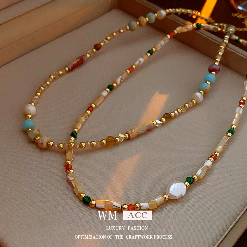 Baroque สร้อยคอมุกน้ําจืดอารมณ์เรียบง่ายสีสันลูกปัด Clavicle Chain Niche หรูหรา High-End สร้อยคอผู้หญิง