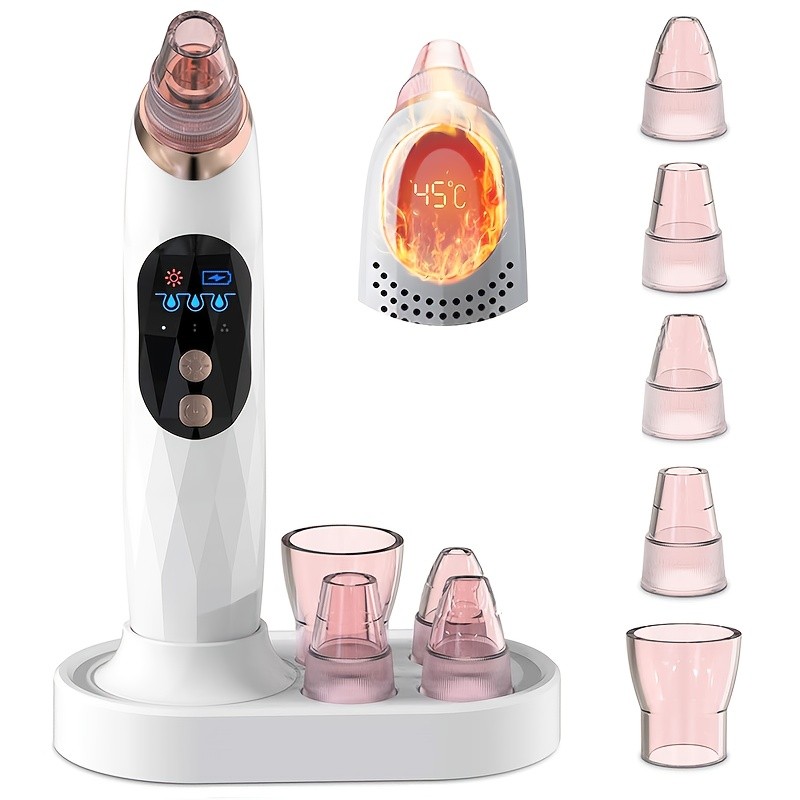 Blackhead Remover เครื่องดูดฝุ่นรูขุมขนพร้อมประคบร้อน-Fnaccss 2025 อัพเกรดไฟฟ้าทําความสะอาดผิวหน้า Pore Extractor Acne Extractor Whitehead Removal เครื่องมือ 5 เคล็ดลับหน้าจอ LCD และฐาน