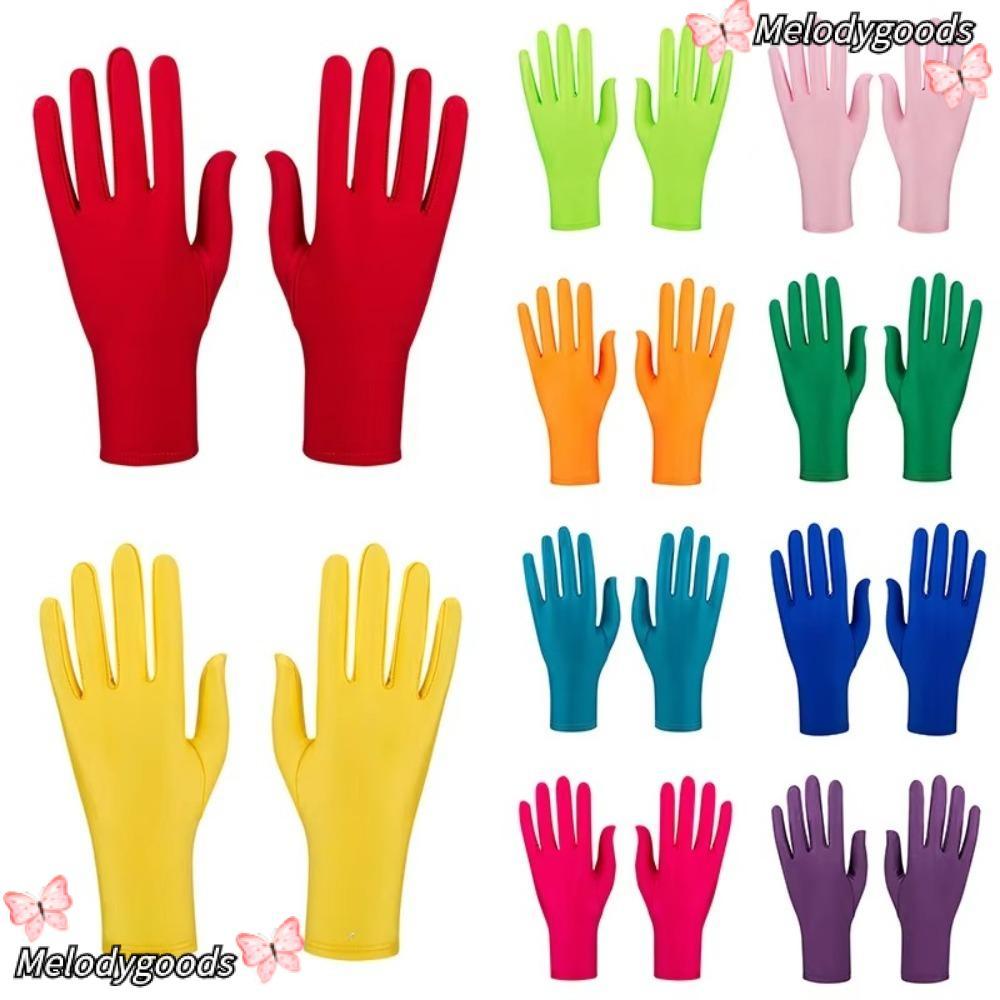 ถุงมือประสิทธิภาพ MELODG,ชุดปาร์ตี้ถุงมือกันแดดสแปนเด็กซ์,สีทึบเต็มนิ้วอุปกรณ์ประกอบฉากถ่ายภาพผู้หญิง
