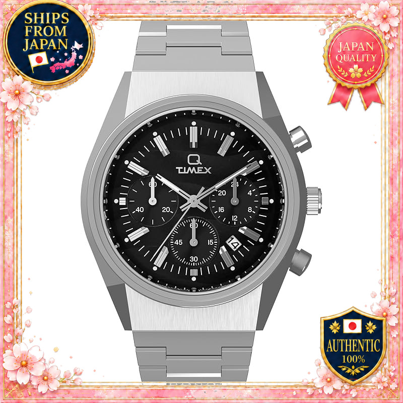 TIMEX Q Timex TW2Y34800 Quartz 5 ATM Water Resistant Plastic Black Dial Stainless Steel