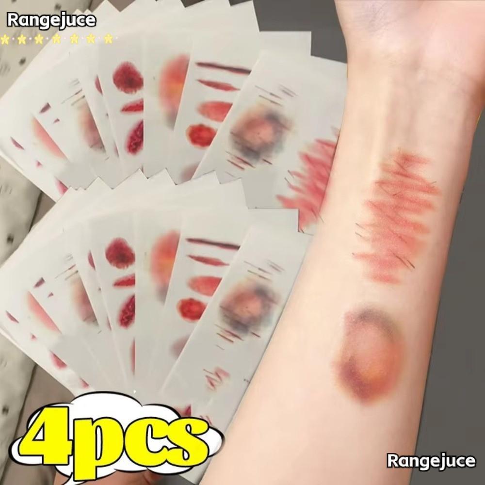 RANGEJUCE 1/4PCS Wound Bruising รอยสักชั่วคราว,ยาวนานคอสเพลย์แขนข้อเท้ารอยแผลเป็นสติกเกอร์รอยสัก,กันน้ําที่สมจริงแผลเป็น