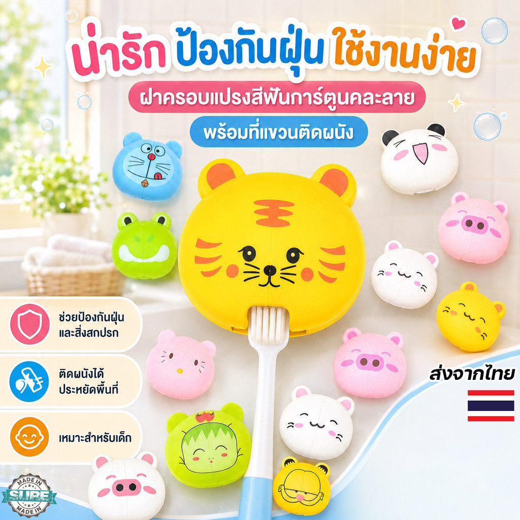 ที่แขวนแปรงสีฟันลายสัตว์น่ารัก 1 ชิ้น ติดผนังห้องน้ำ ไม่ต้องเจาะ เหมาะสำหรับเด็กและครอบครัว