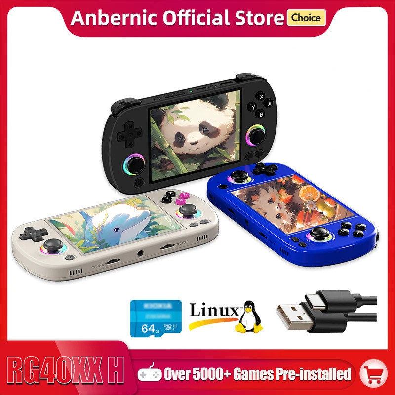 ANBERNIC RG40XX H คอนโซลเกมมือถือ 4.0-in 640*480 หน้าจอ IPS 3200mAh 64 บิตระบบ RGB Light ในตัว 5K + 