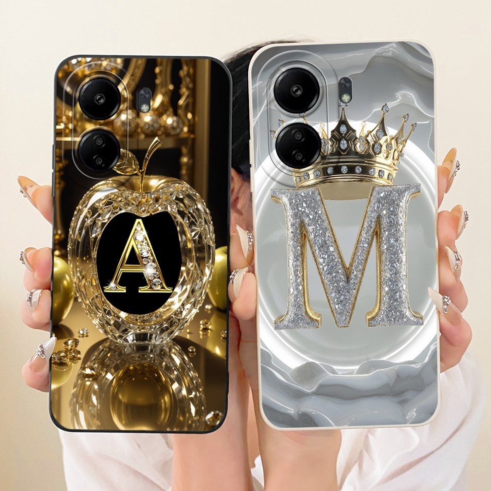 สําหรับ Poco C65 กรณีความงามหรูหรา AZ ตัวอักษรแฟชั่น Crown 2D ทาสีปลอก 2310FPCA4G 2310FPCA4I