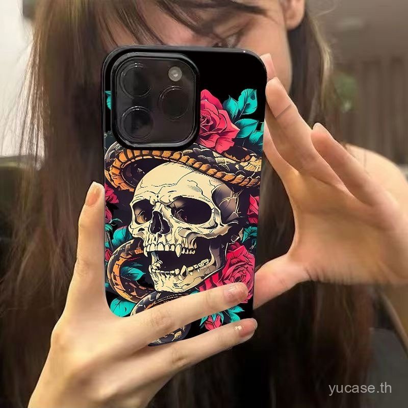 เคสโทรศัพท์เคสโทรศัพท์สไตล์ใหม่สีดํางูกะโหลกiPhone 12promax 13 14 15 16 pro max xr xs 15promax 17promax 11promax 11 12 Shock-resistant Case