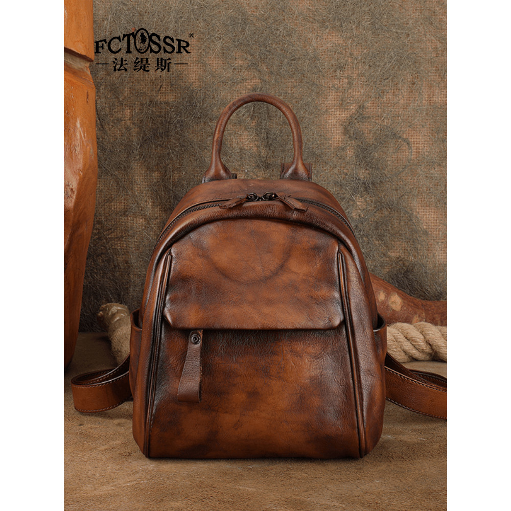 FCTOSSR/Fatis ของแท้หนังความจุขนาดใหญ่กระเป๋าเป้สะพายหลัง First Layer Cowhide Retro Leisure Travel ก