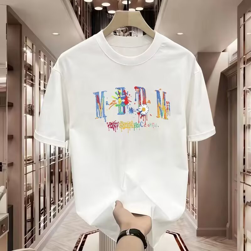 20262025เสื้อยืดแขนสั้นสไตล์ใหม่ผู้ชาย ins Street Wear ยุโรปอเมริกันสไตล์ฮิปฮอปรอบคอ Bottoming เสื้อ