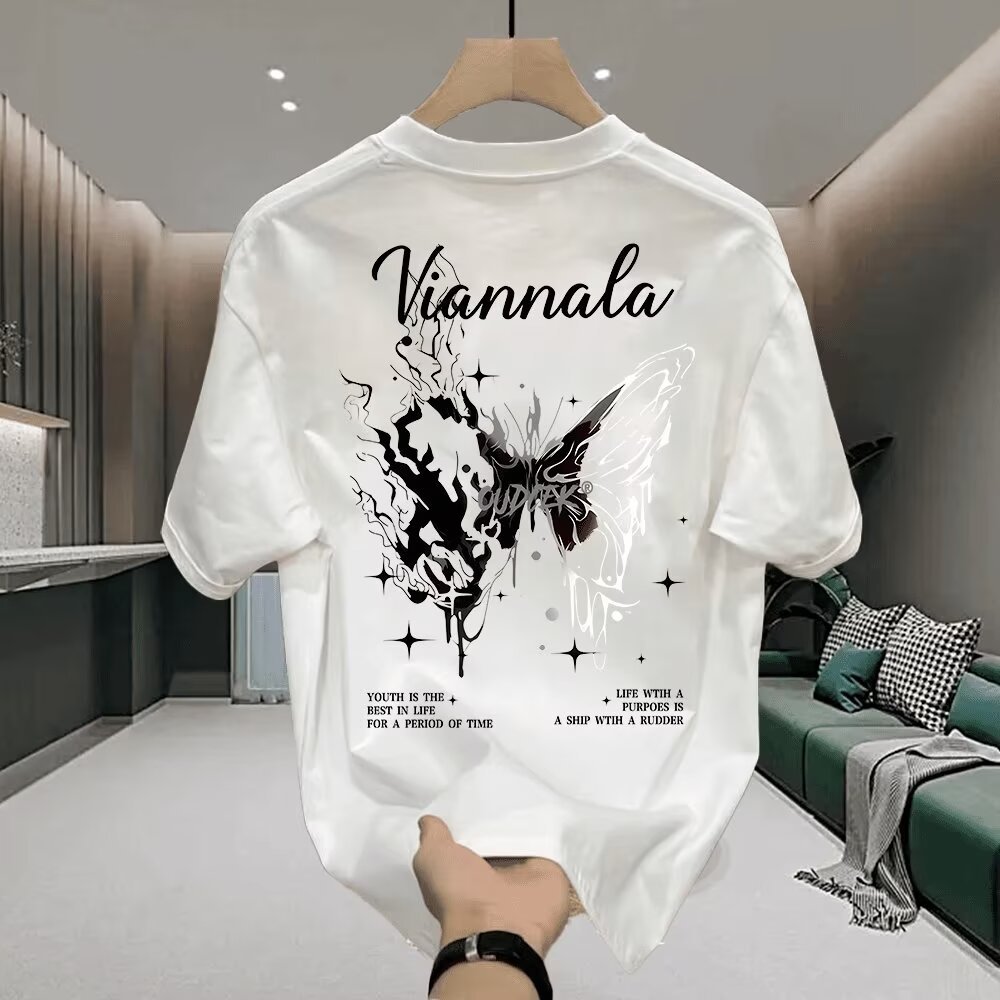 20262025เสื้อยืดแขนสั้นสไตล์ใหม่ผู้ชาย ins Street Wear ยุโรปอเมริกันสไตล์ฮิปฮอปรอบคอ Bottoming เสื้อ