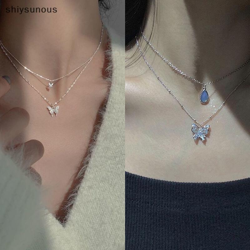 [shiysunous] สไตล์เกาหลี Star Moon จี้ผีเสื้อสร้อยคอChoker Double Layer Clavicle Chainสําหรับผู้หญิง