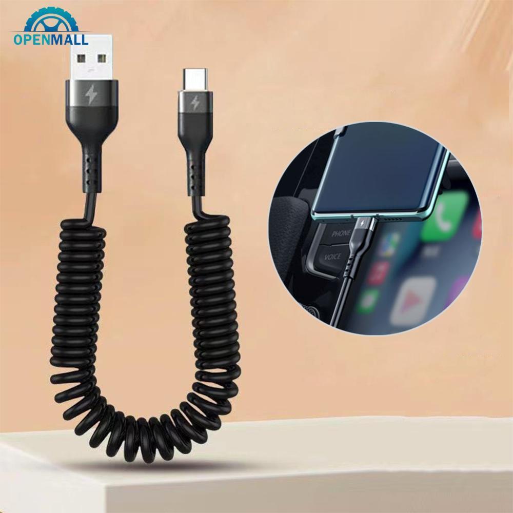 OPENMALL Spring Telescopic 100W 5A Fast Charging Type C Data Cable USB Micro Car Phone Charger G9J2
