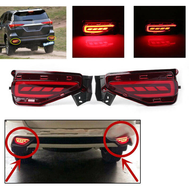 2 ชิ้น ไฟตัดหมอกท้าย LED สําหรับ Toyota Fortuner SW4 2015-2020 ไฟเบรกท้าย LED สะท้อนแสง สําหรับ