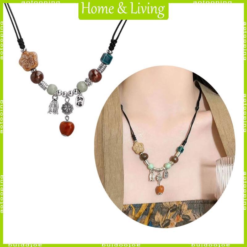 AOTOO Bohemian สไตล์ชาติพันธุ์สร้อยคอ Handmade เซรามิคลูกปัด Waterdrop จี้ Choker ปรับขนาดสร้อยคอ Bo