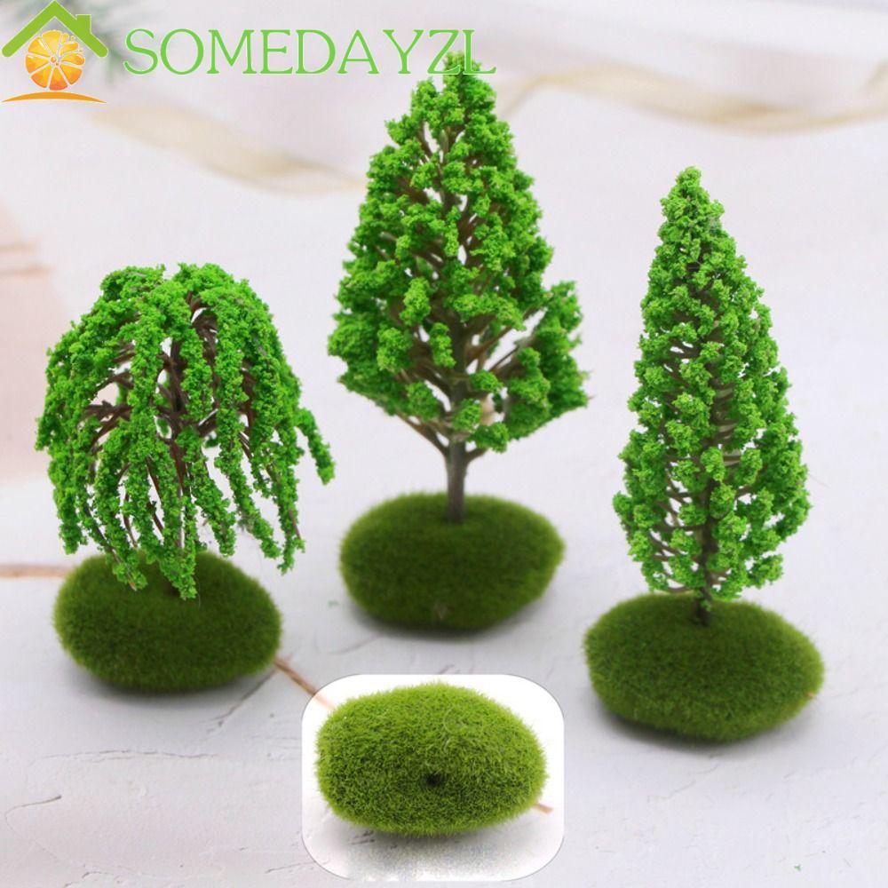 SOMEDAYZL ต้นไม้ปลอม มอสเทียม ฐานไม้พลาสติก สีเขียวธรรมชาติ สําหรับตกแต่งสวนนางฟ้า/โมเดล/ตุ๊กตามินิ