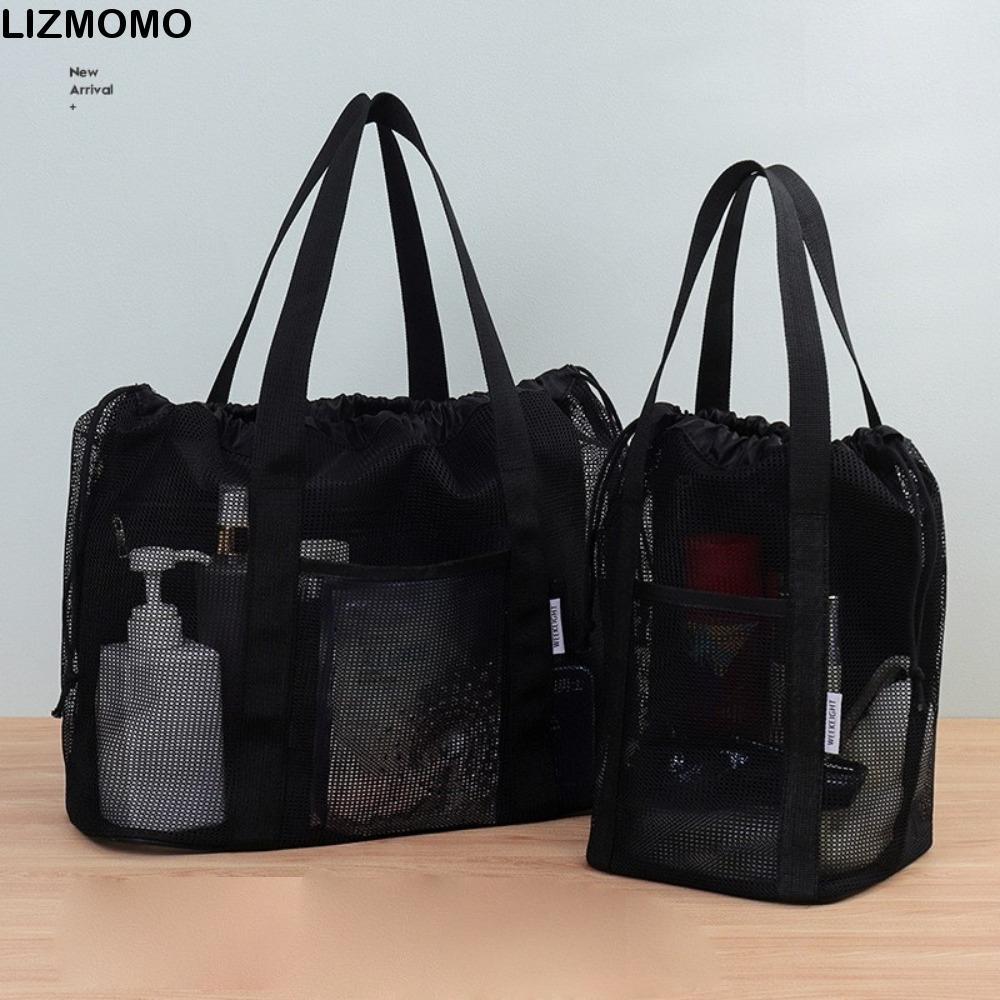LIZMOMO ถุงตาข่ายล้าง, กระเป๋าถือความจุขนาดใหญ่แบบพกพา, กระเป๋าใส่ข้าวกลางวันแบบตาข่าย