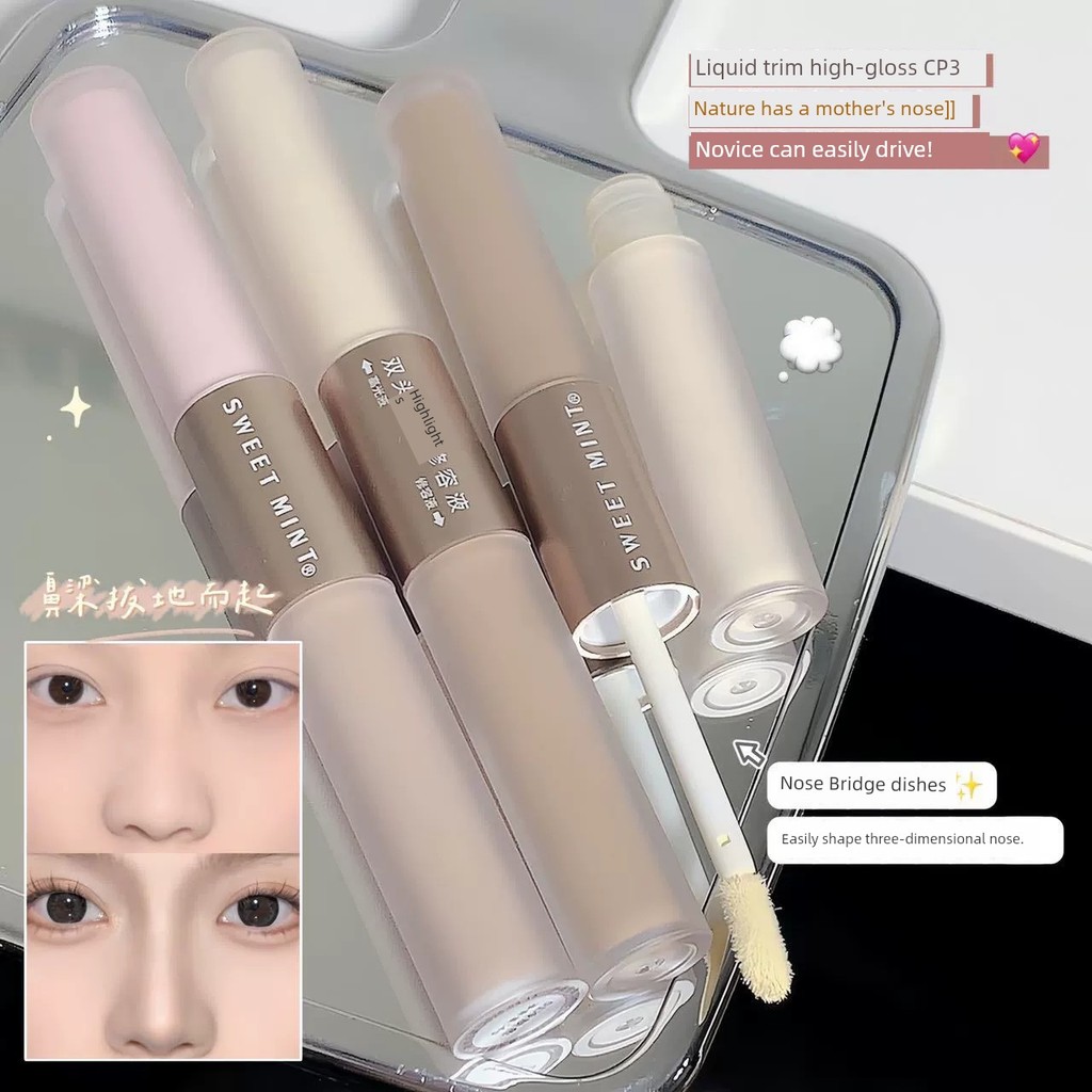 contour stick คอนทัวร์ SWEETMINT ไฮไลท์สองหัว Contouring Liquid Matte สามมิติ Brightening Nose Shado