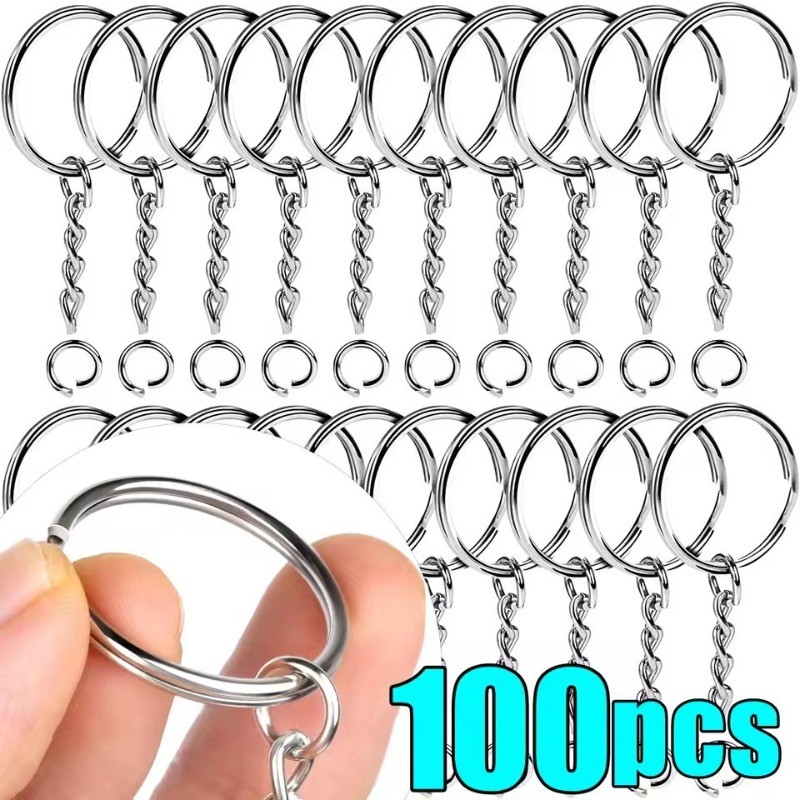 50/100 ชิ้นโลหะเปล่าพวงกุญแจพวงกุญแจ/แยกแหวน Keyfob DIY พวงกุญแจ